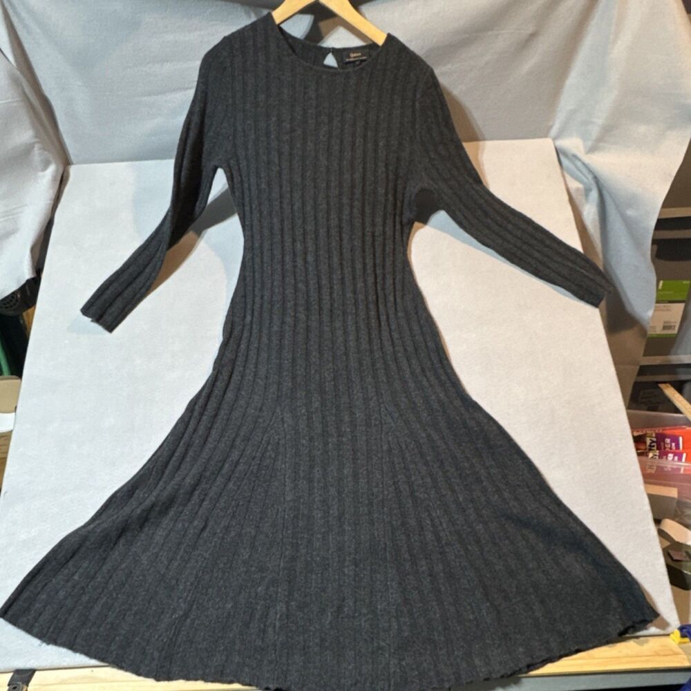 Quince Women's Gray Ribbed Knit Cashmere Sweater Dress Long Sleeve Size L